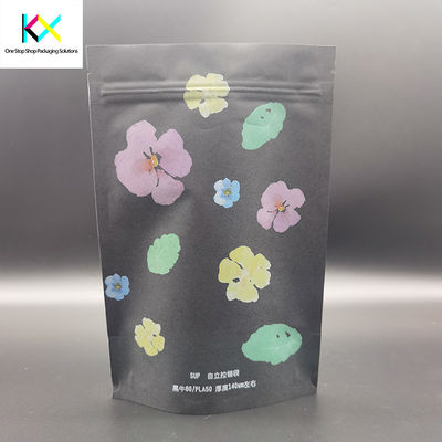 ISO9001 Eco Friendly Packaging Bags Μαύρη τσάντα χαρτιού Kraft με φερμουάρ PLA